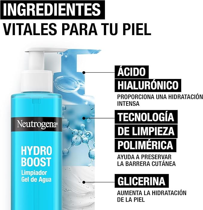 Neutrogena Hydro Boost Water Gel Cleanser (1 x 200 ml), Facial Cleansing Gel to Remove Makeup and Dirt, Hydrating Cleanser with Hyaluronic Acid