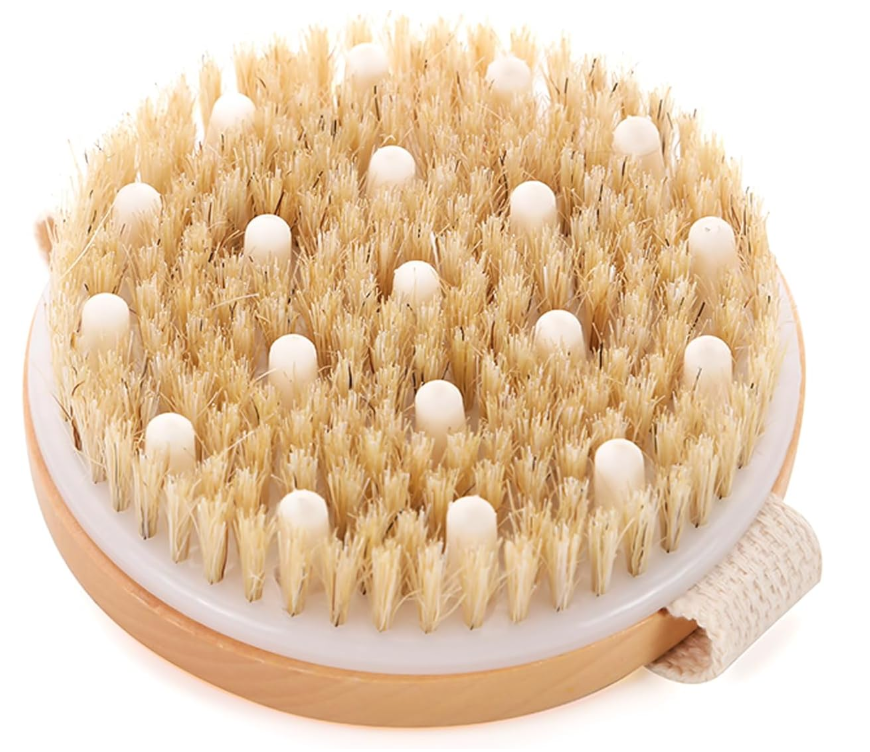 Natural Bristle Body Brush – Dry Brushing Exfoliating Massage Brush for Skin Texture & Lymphatic Drainage