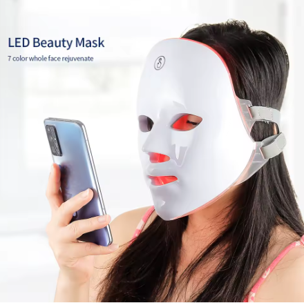 Wireless 7-color LED beauty device, photon facial and neck skin tightening and rejuvenation mask