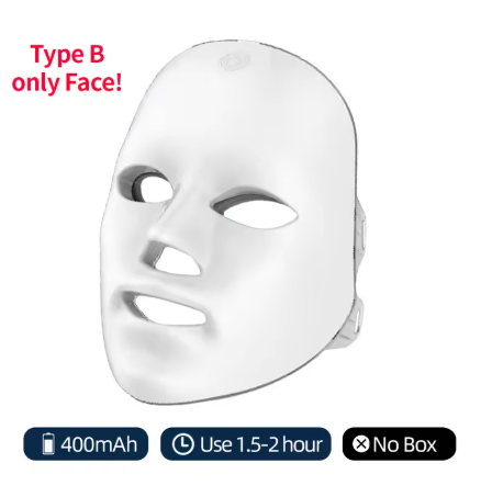 Wireless 7-color LED beauty device, photon facial and neck skin tightening and rejuvenation mask