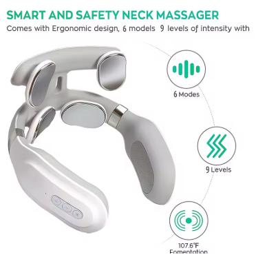 Neck massager machine, with 4 heating modes for head and neck protection, lightweight vibration compression device for breathing support, cervical spine massager