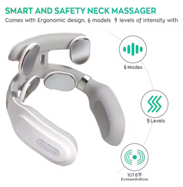 Neck massager machine, with 4 heating modes for head and neck protection, lightweight vibration compression device for breathing support, cervical spine massager