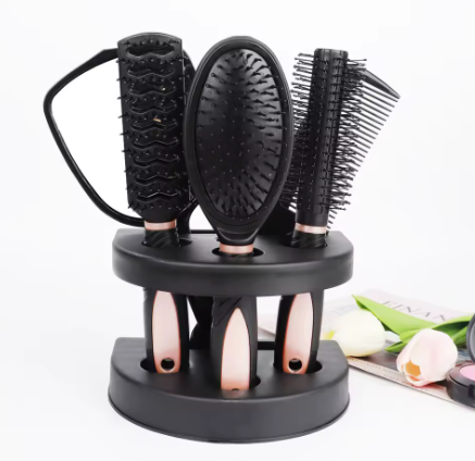 4/5-Piece Hair Brush and Mirror Set – Air Cushion Comb, Curly & Straight Hair Detangling Brushes with Stand