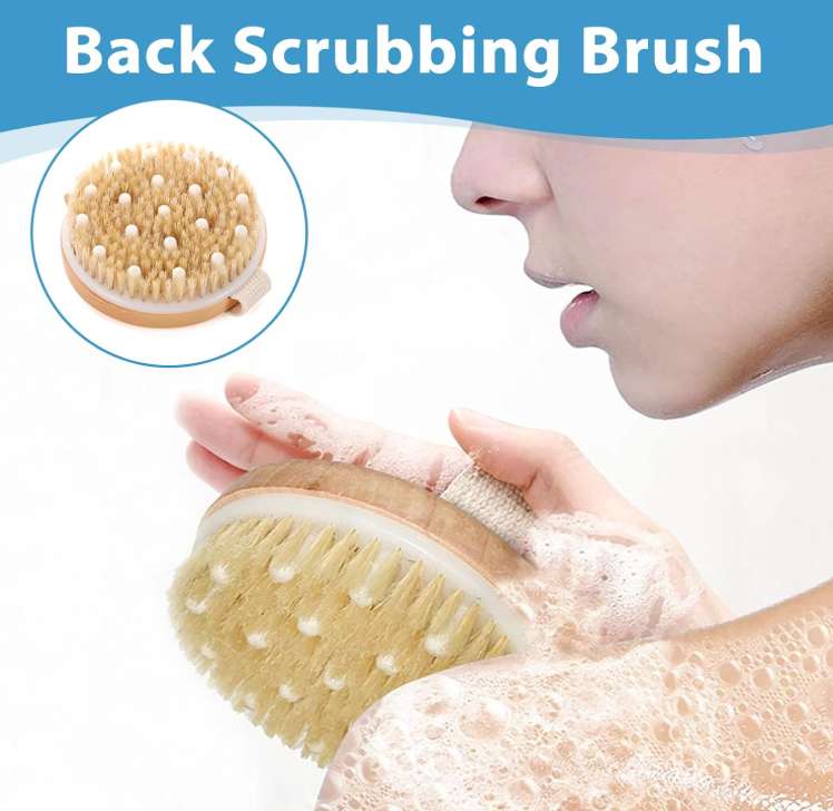 Natural Bristle Body Brush – Dry Brushing Exfoliating Massage Brush for Skin Texture & Lymphatic Drainage