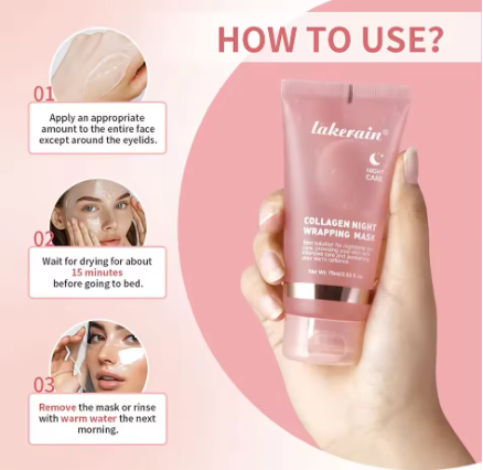 Hydrolyzed collagen exfoliating facial mask for overnight wrapping, anti-wrinkle, pore-reducing and brightening, suitable for oily/greasy skin care.