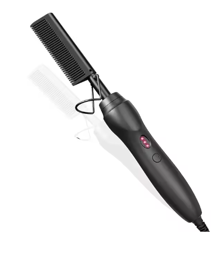 Pink hot comb, electric hot comb for heating and pressing, hair straightening iron for wigs and beards, styling tool for wet and dry hair