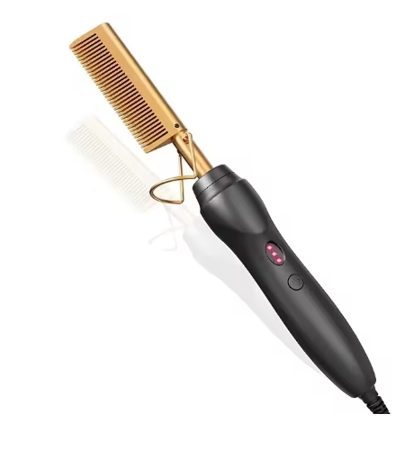 Pink hot comb, electric hot comb for heating and pressing, hair straightening iron for wigs and beards, styling tool for wet and dry hair