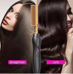 Pink hot comb, electric hot comb for heating and pressing, hair straightening iron for wigs and beards, styling tool for wet and dry hair