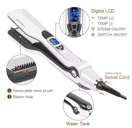 Professional hair straightener, steam flat iron, straightening brush, electric hair brushes, ceramic tourmaline steam straighteners